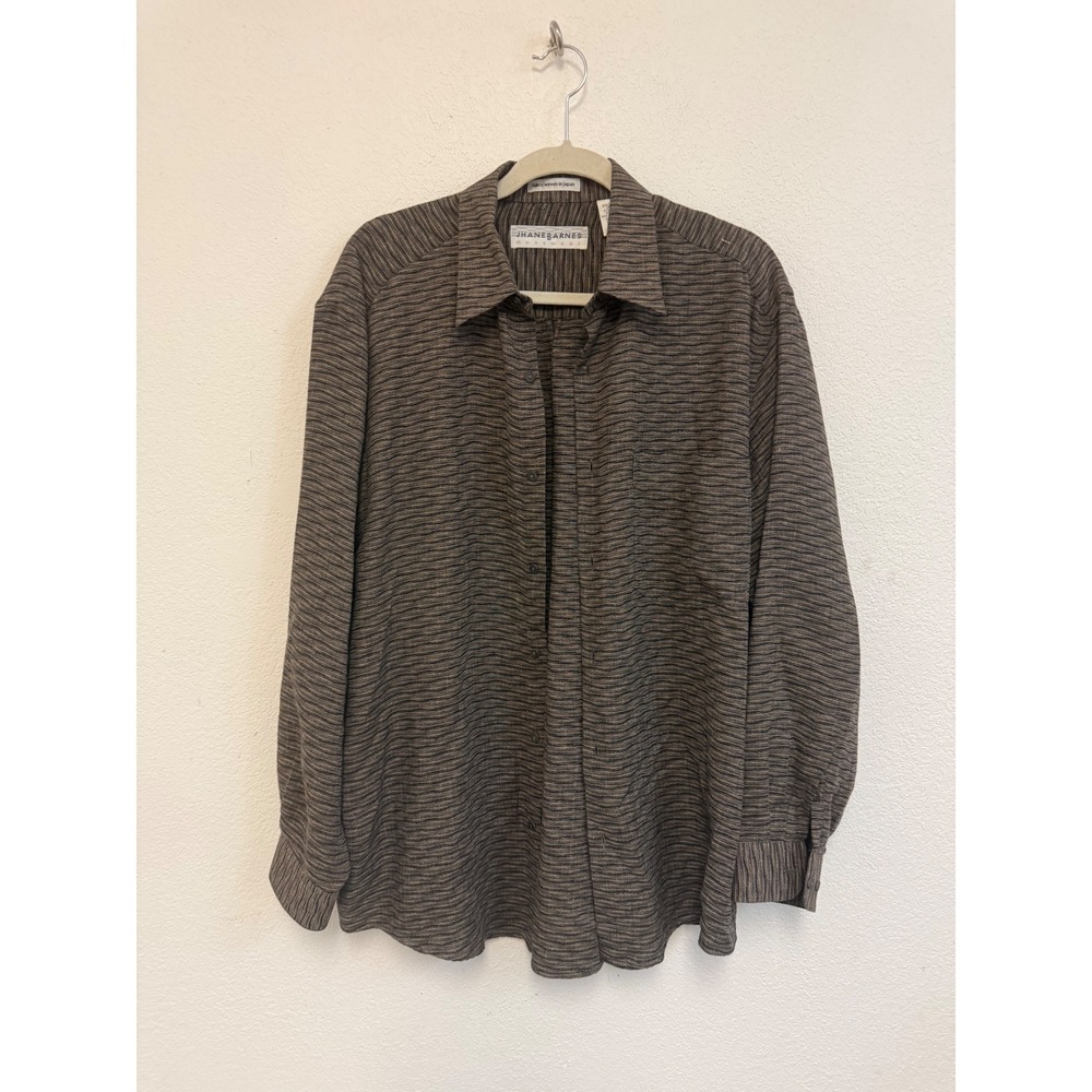 Jhane Barnes Mens Brown Textured Woven Button Down Shirt Large Japan Fabric